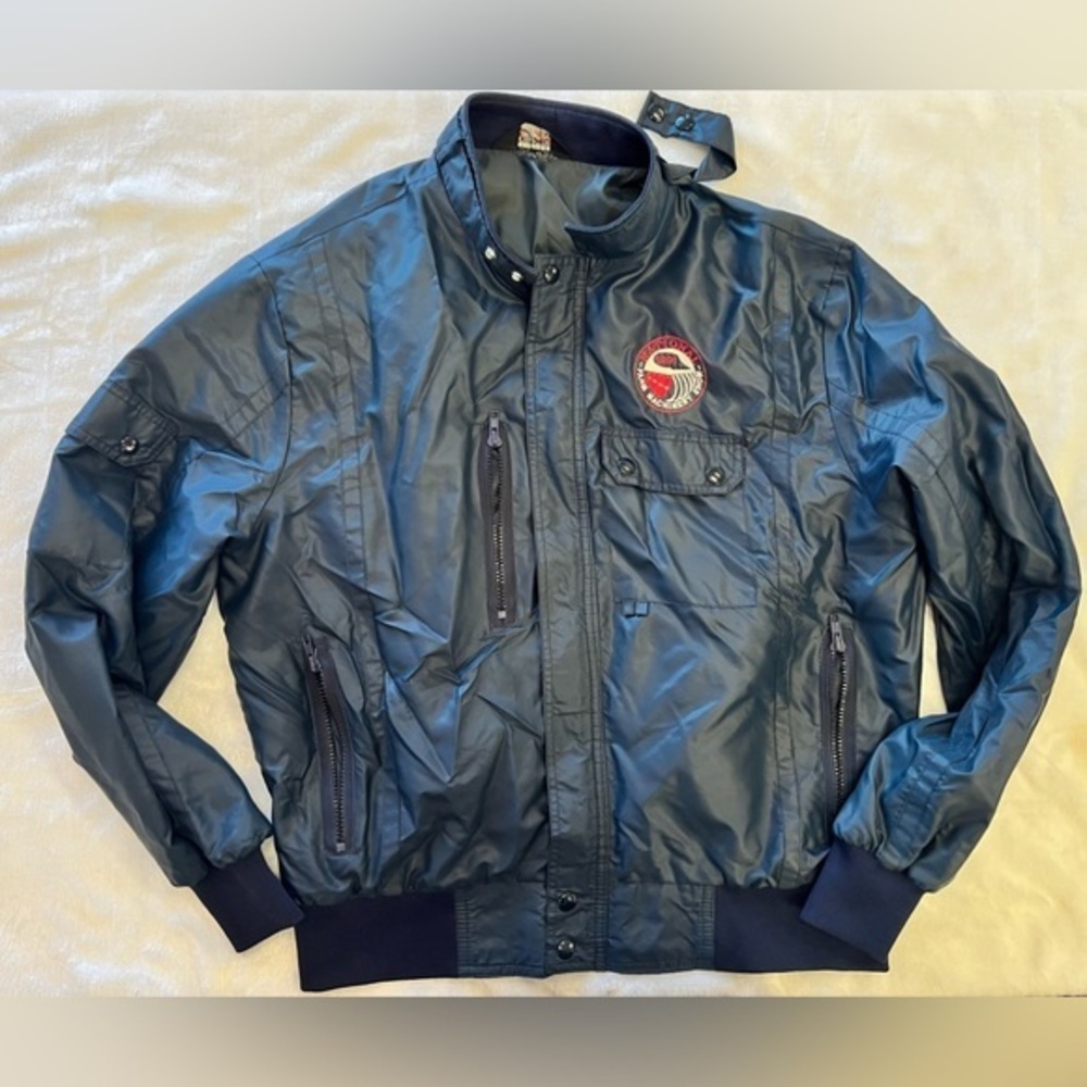Vintage Satin 1991 National Farm Machine Show Straps Pockets Jacket Sz L‎ EVC
